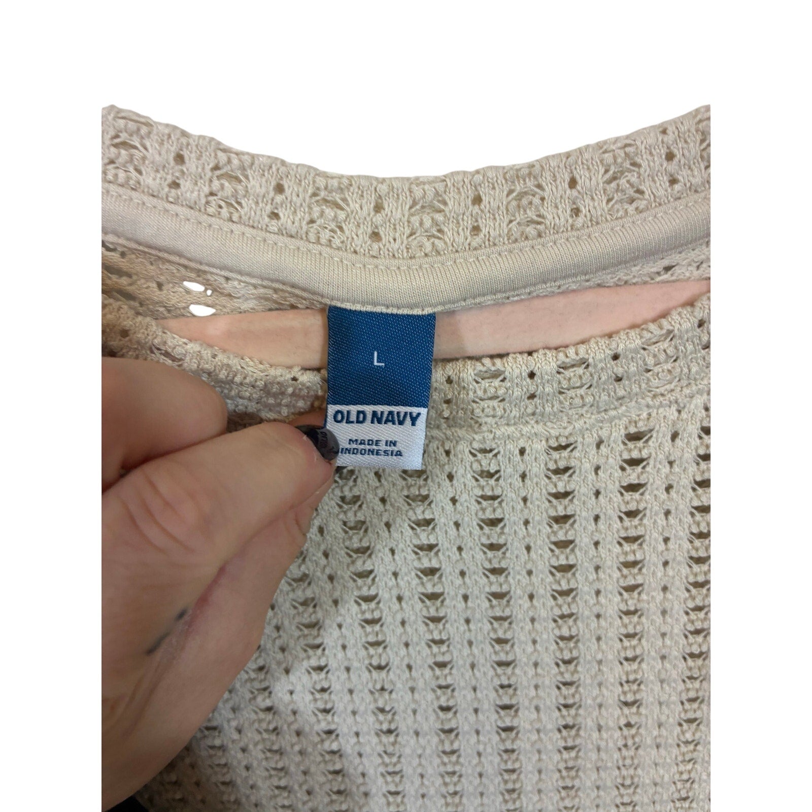 Old Navy Cream Crochet Tank Top Boho Coastal Grandmacore Open Knit Sleeveless L