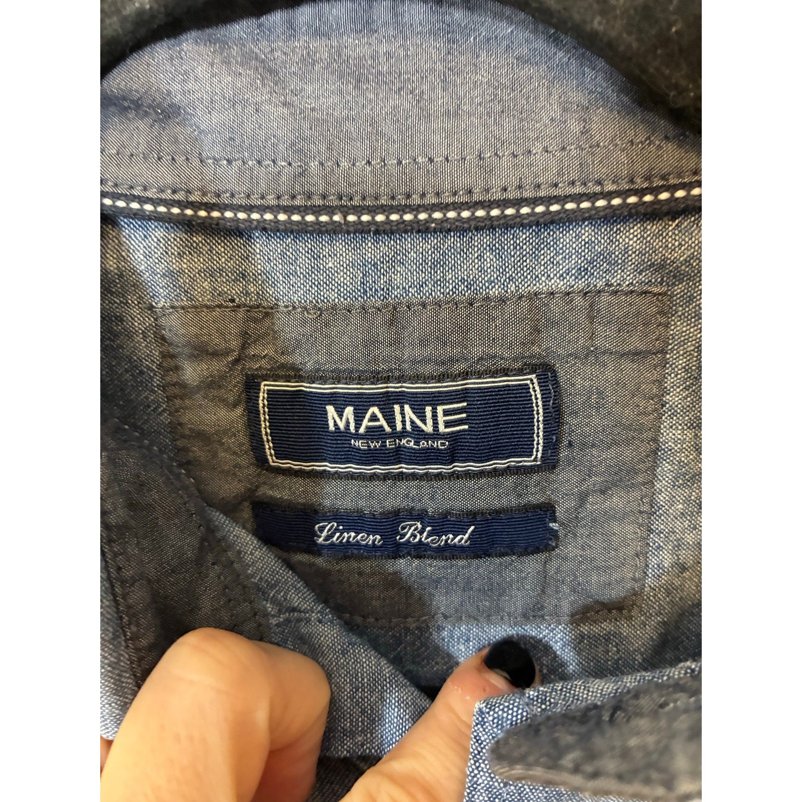 Maine New England Men’s Linen Blend Chambray Shirt English Heritage Coastal Prep