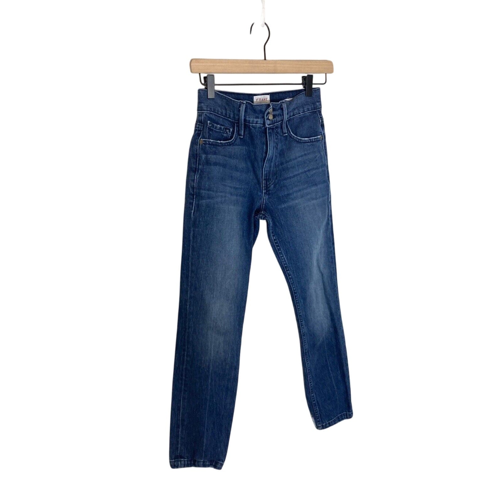 Frame Le Sylvie Slender Straight Leg Jeans Heritage Raw Hem Preppy Dark Wash