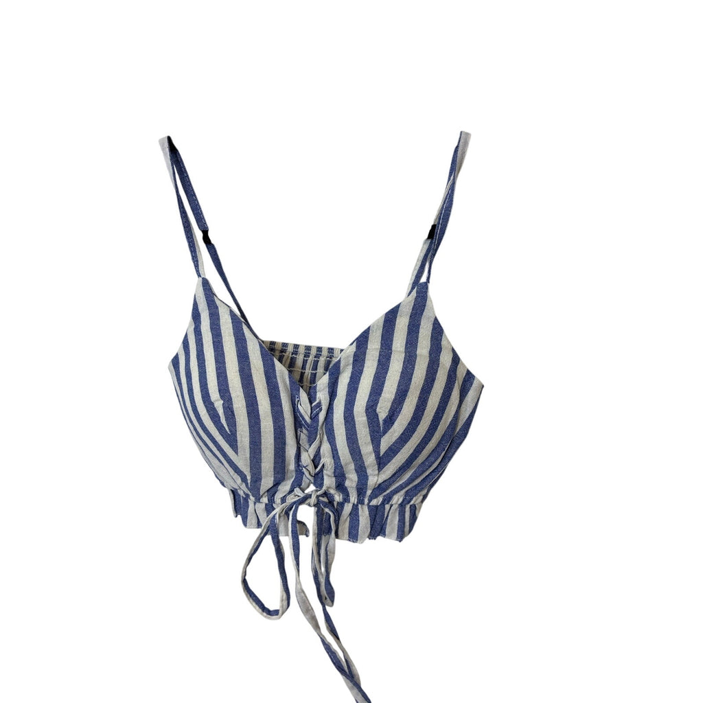Blue White Stripe Tie Front Corset Crop Top Coastal Euro Summer Made In Italy