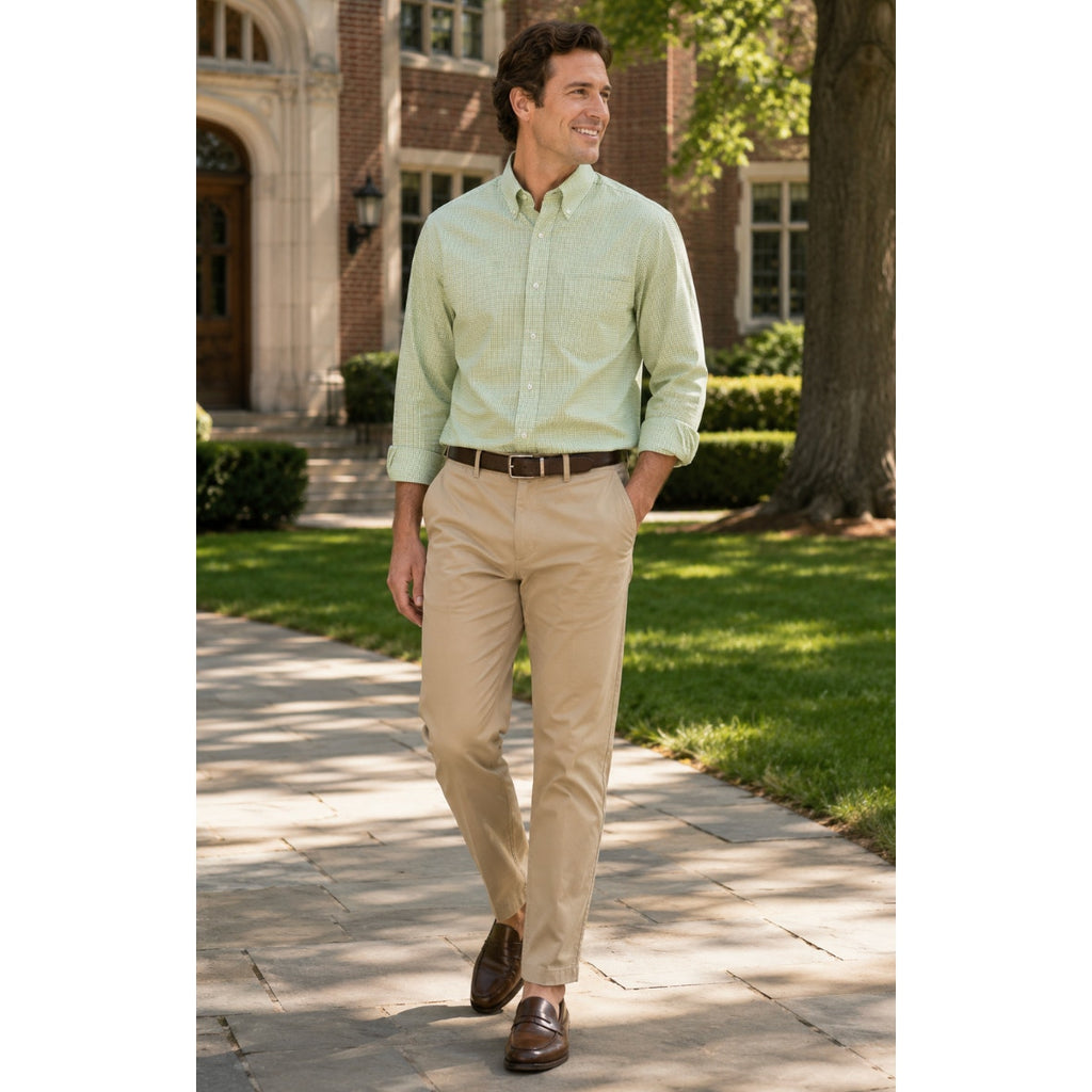 Tommy Hilfiger Men's Checkered Green Button Down  Preppy Academia Dress Shirt