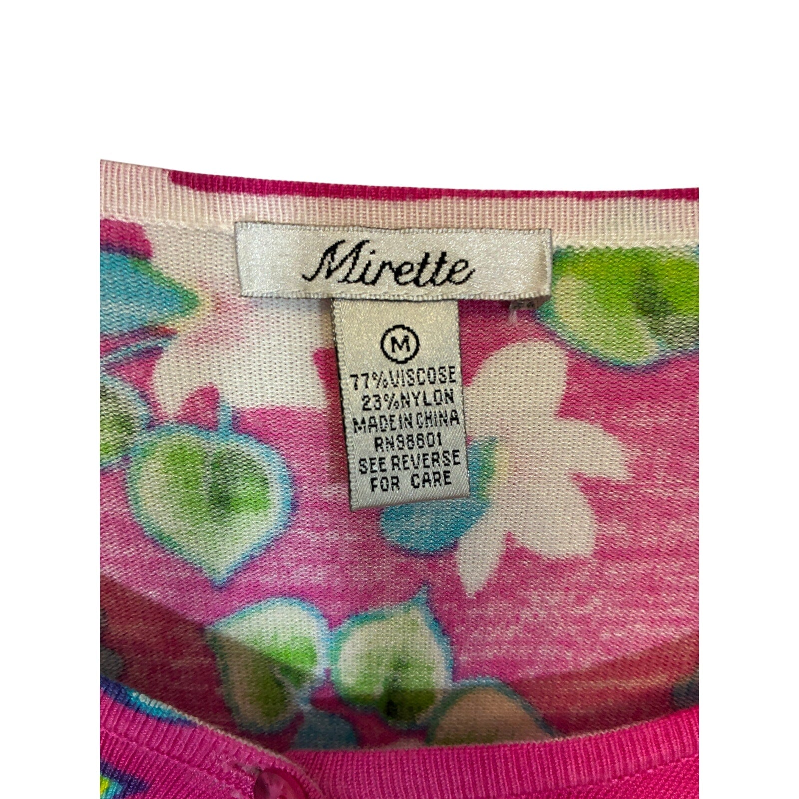 Vintage Mirette Pink Tropical Floral Cardigan Lightweight Sweater Resort Bold