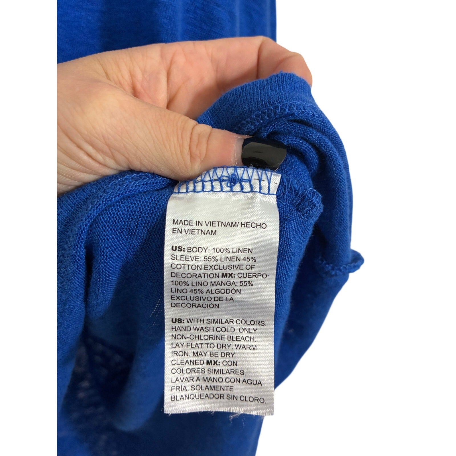 Chico's Women's Short Sleeve Pullover Linen Royal Blue Stretch Size 2 (US L) Top