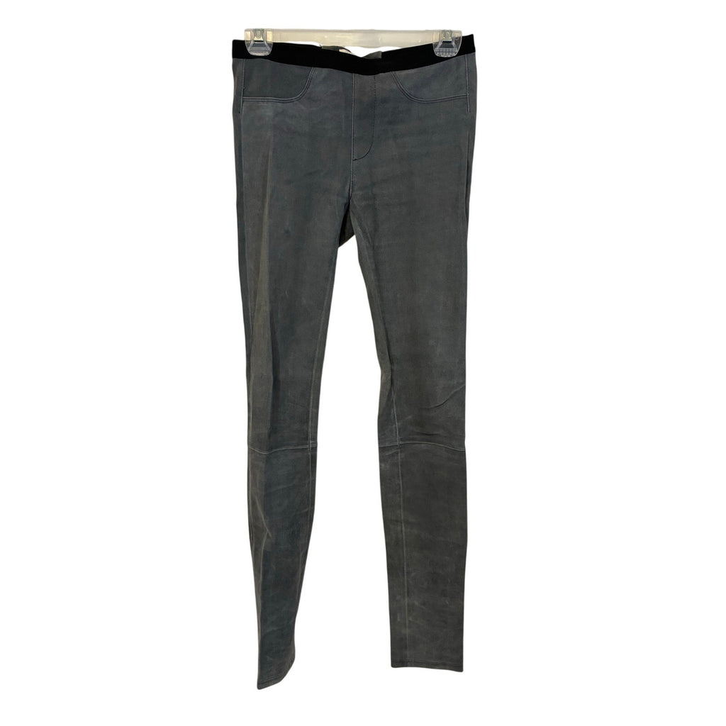 Helmut Lang Patina Grey Lamb Leather Suede Skinny Leggings 2 Designer Celebrity