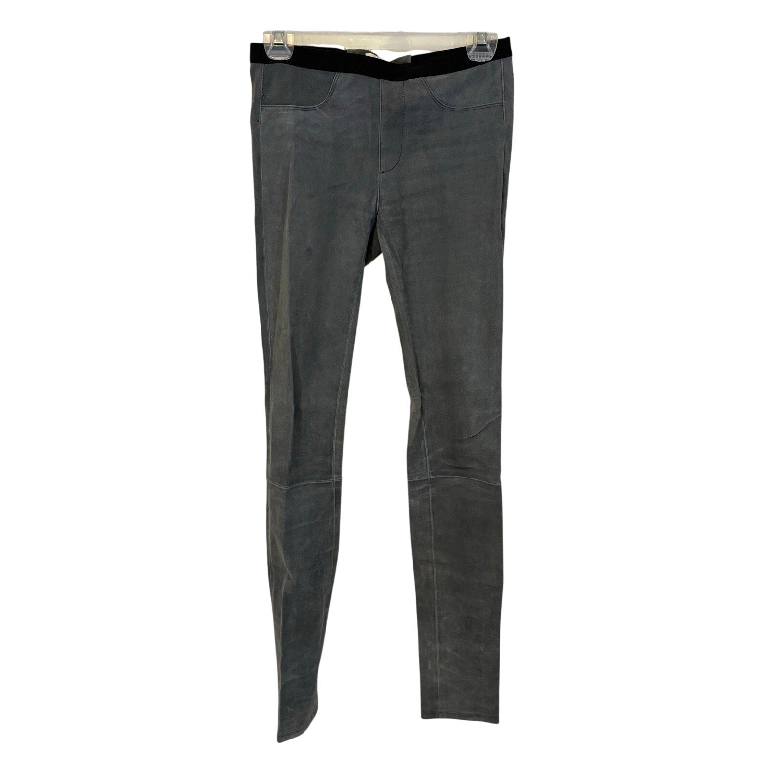 Helmut Lang Patina Grey Lamb Leather Suede Skinny Leggings 2 Designer Celebrity
