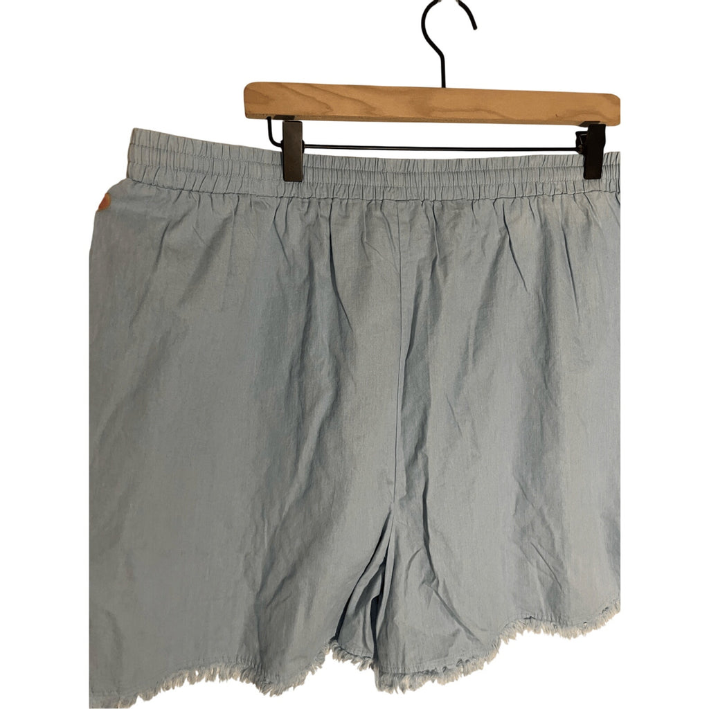 NWT Cotton Bleu 2x Blue Faux Denim Chambray Tapered Flowy Comfy Shorts