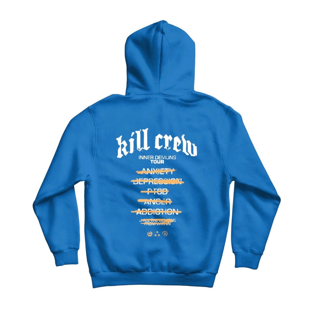 Kill Crew Inner Demons Tour Graphic Hoodie Blue White Unisex 4XL Streetwear