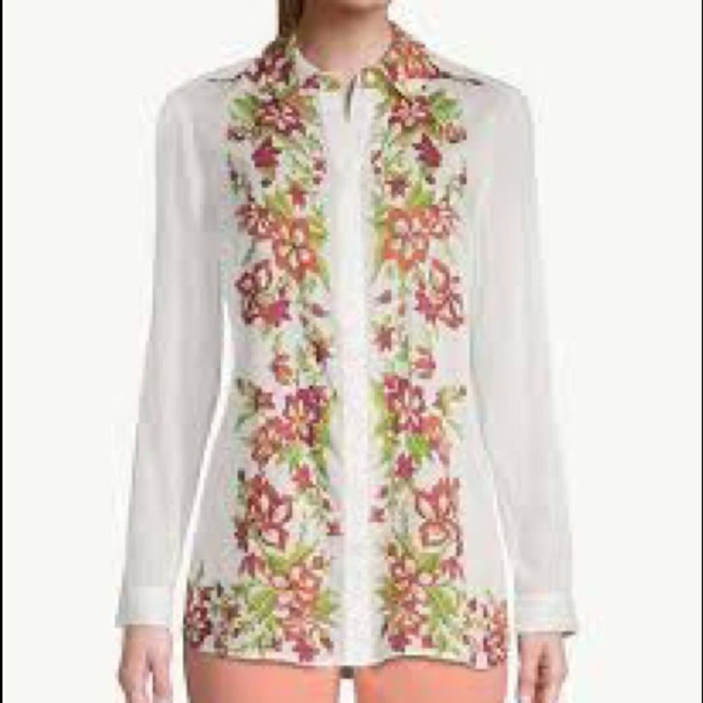Chico's Coconut Floral Western Equestrian Rodeo Ranch Boho Button Up Cotton Top