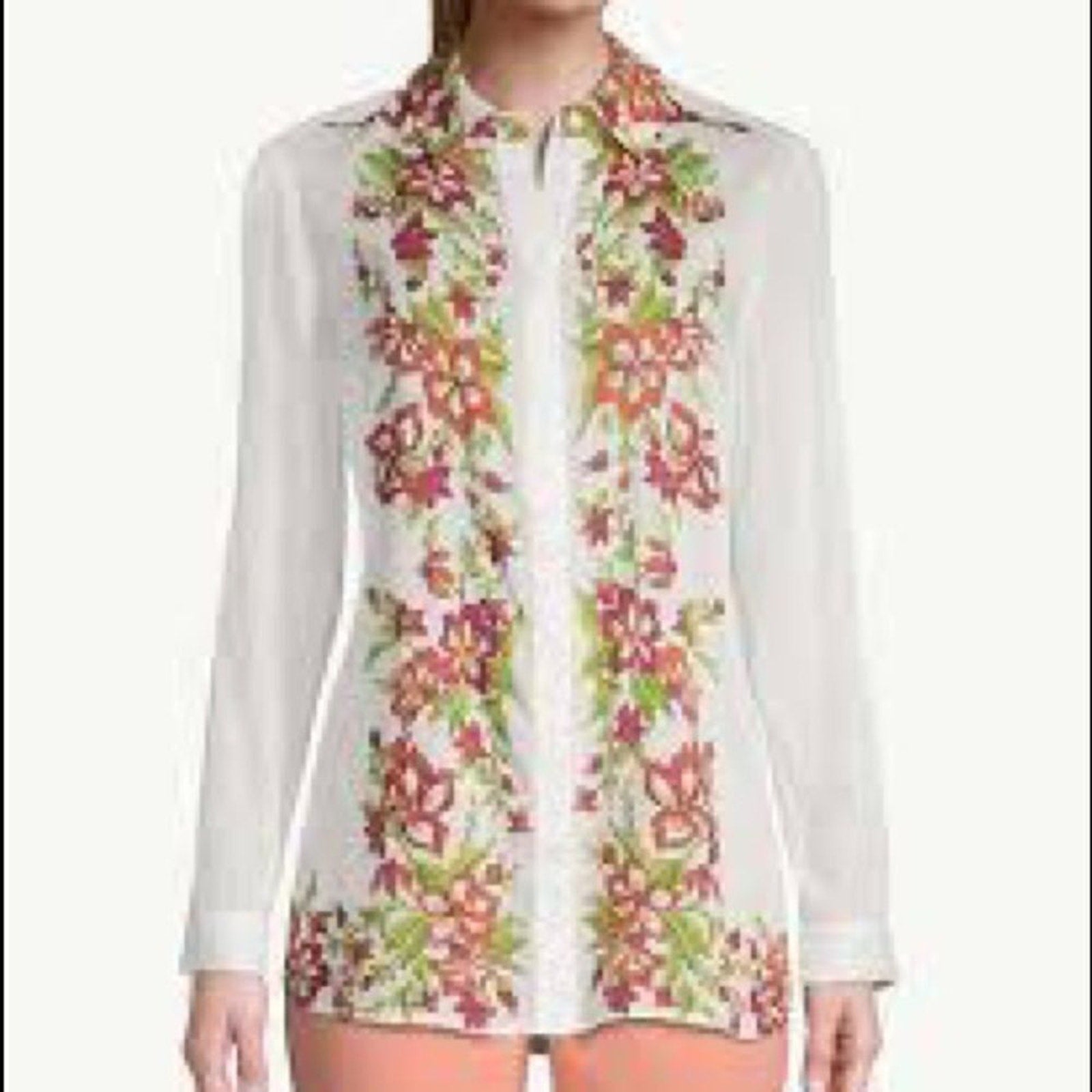 Chico's Coconut Floral Western Equestrian Rodeo Ranch Boho Button Up Cotton Top