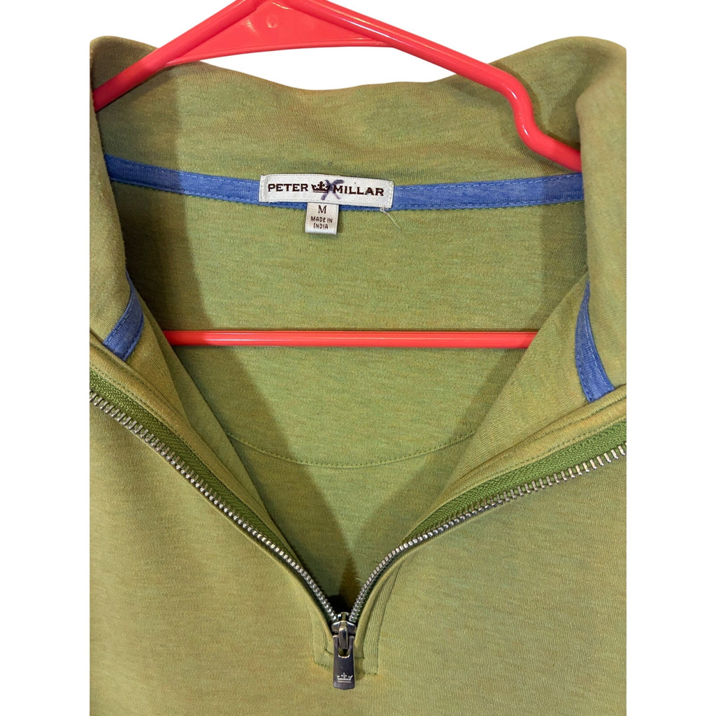 Peter Millar Men's Lime Green Whitaker Quarter-Zip Sweater Cotton Preppy M