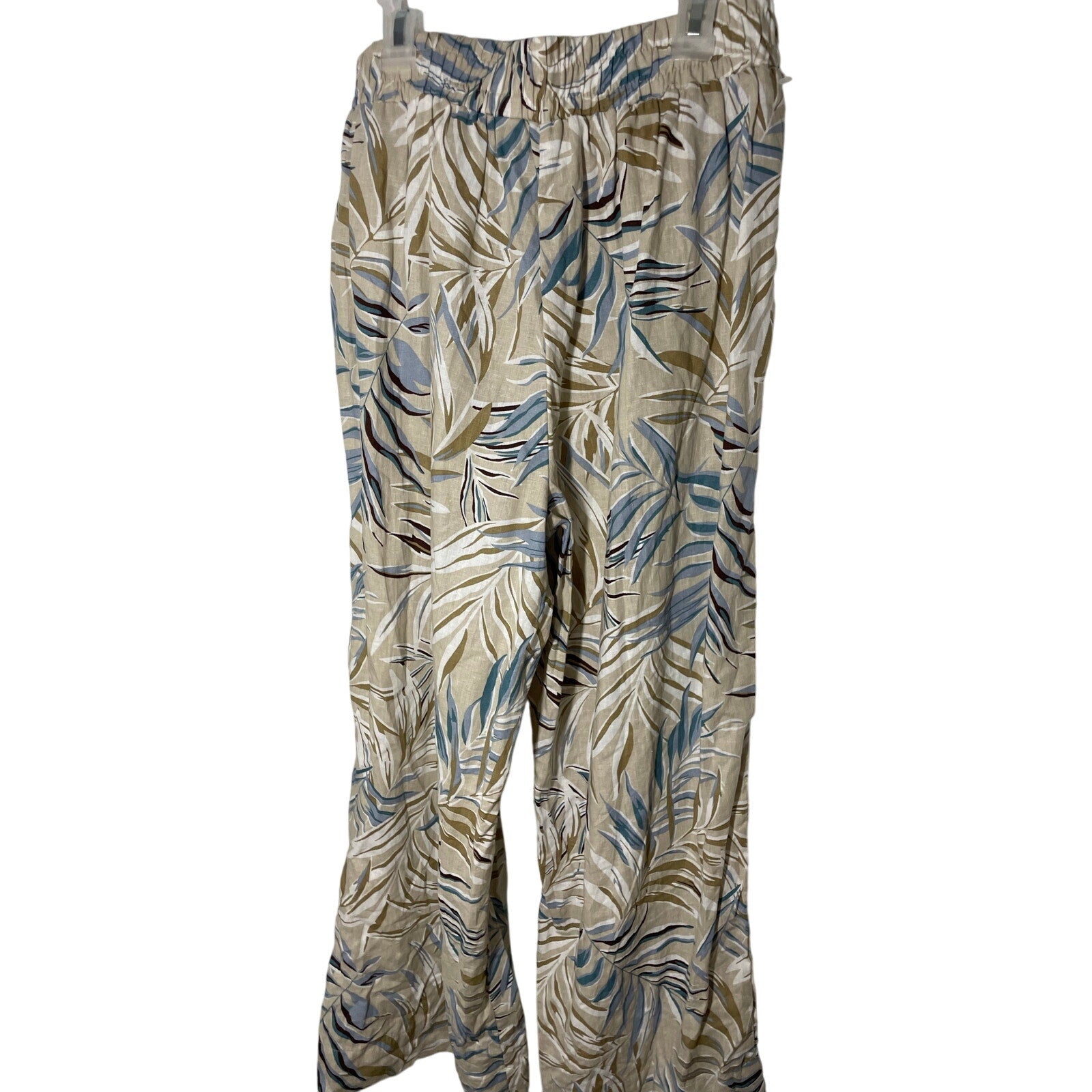 C&C California Tan Leaf Pattern Hawaiian Style Elastic Casual Pants Linen Small