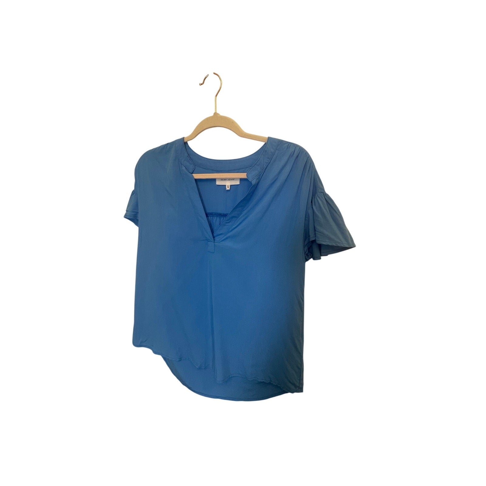Dear John Blue Split Neck Coastal Grandma Closet Staple Preppy Country Club Top