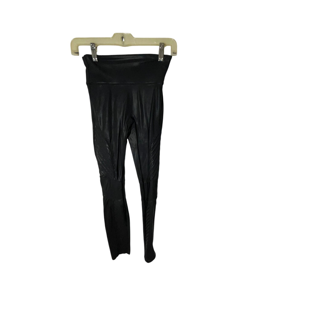 Spanx Faux Leather Moto Leggings Ankle Length XS Black 2437 Grunge Emo Biker