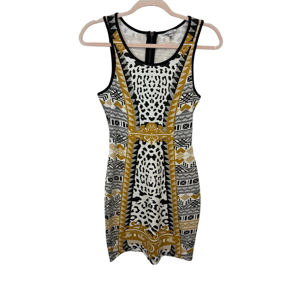 VTG Buffalo David Bitton Leopard Tribal Print Bodycon Mini Dress Size Small
