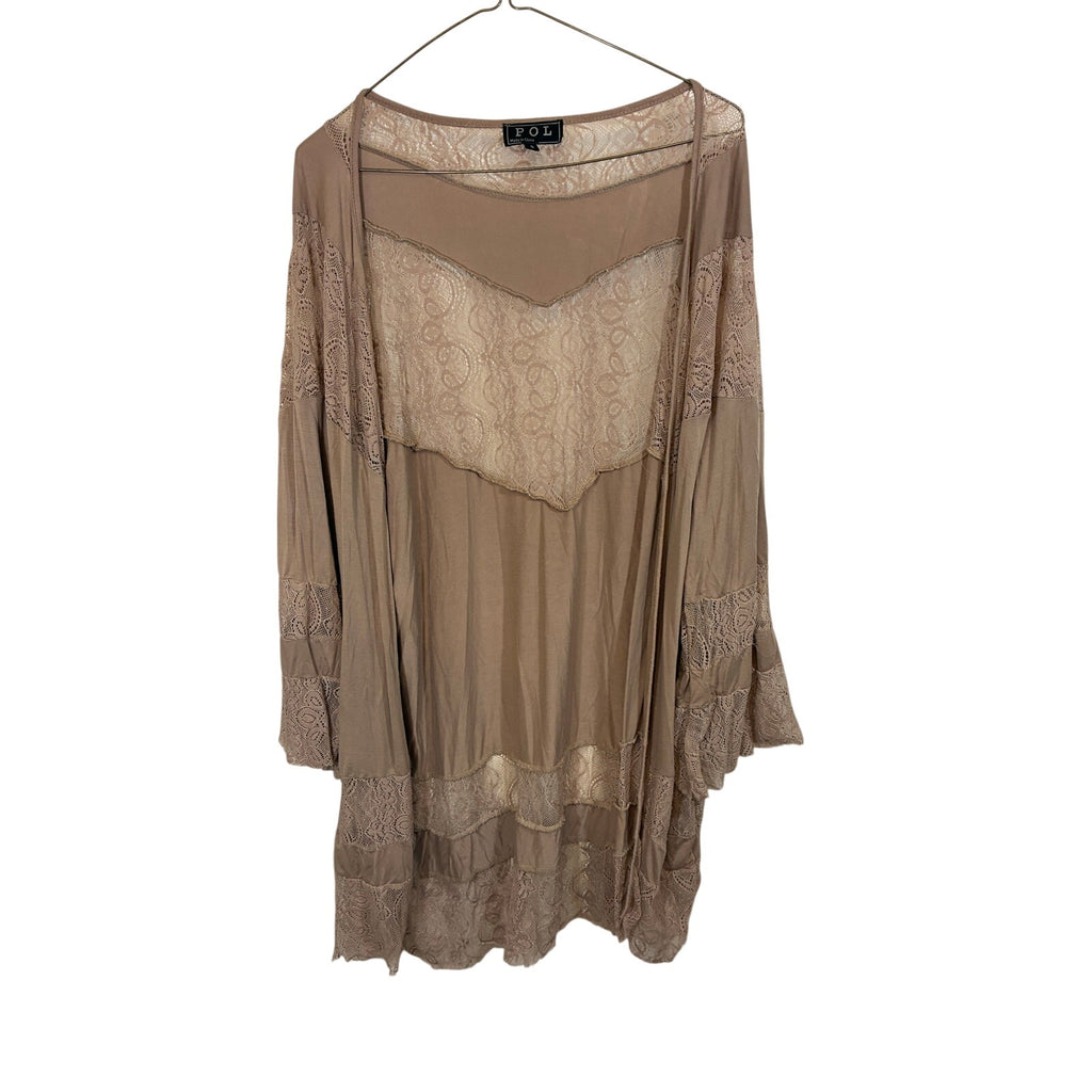 POL Open Duster Cardigan Lace Earthy Lightweight Cotton Soft Boho Festival S