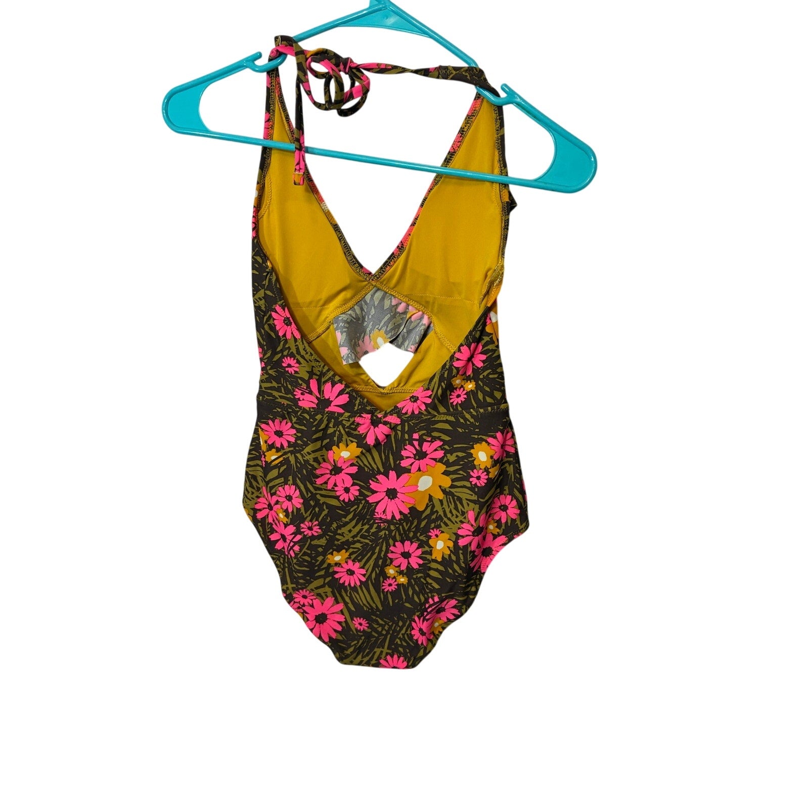 Aerie Floral Ruffle Halter Cutout One Piece Full Coverage Swimsuit Womens XS