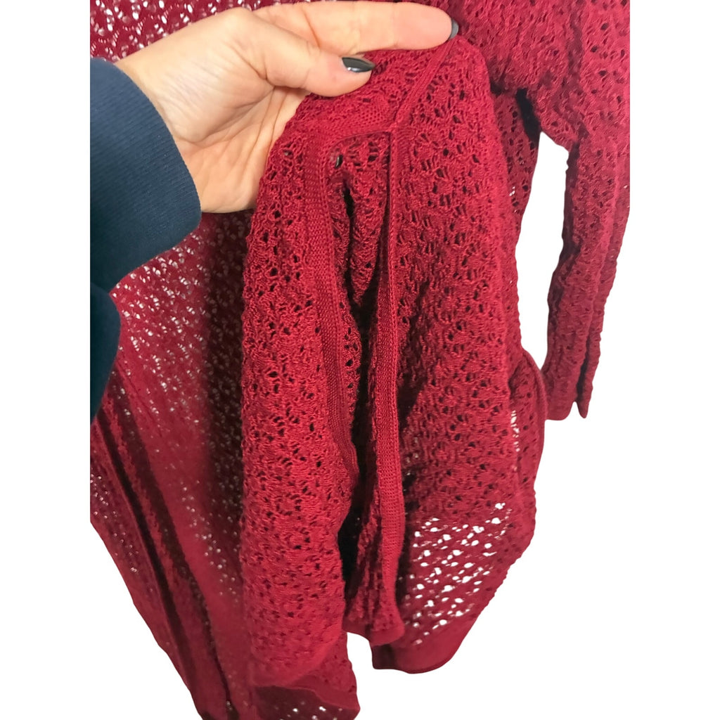 J.Jill Open Knit Long Line Cardigan Cranberry Crochet Open Front Sweater Women S