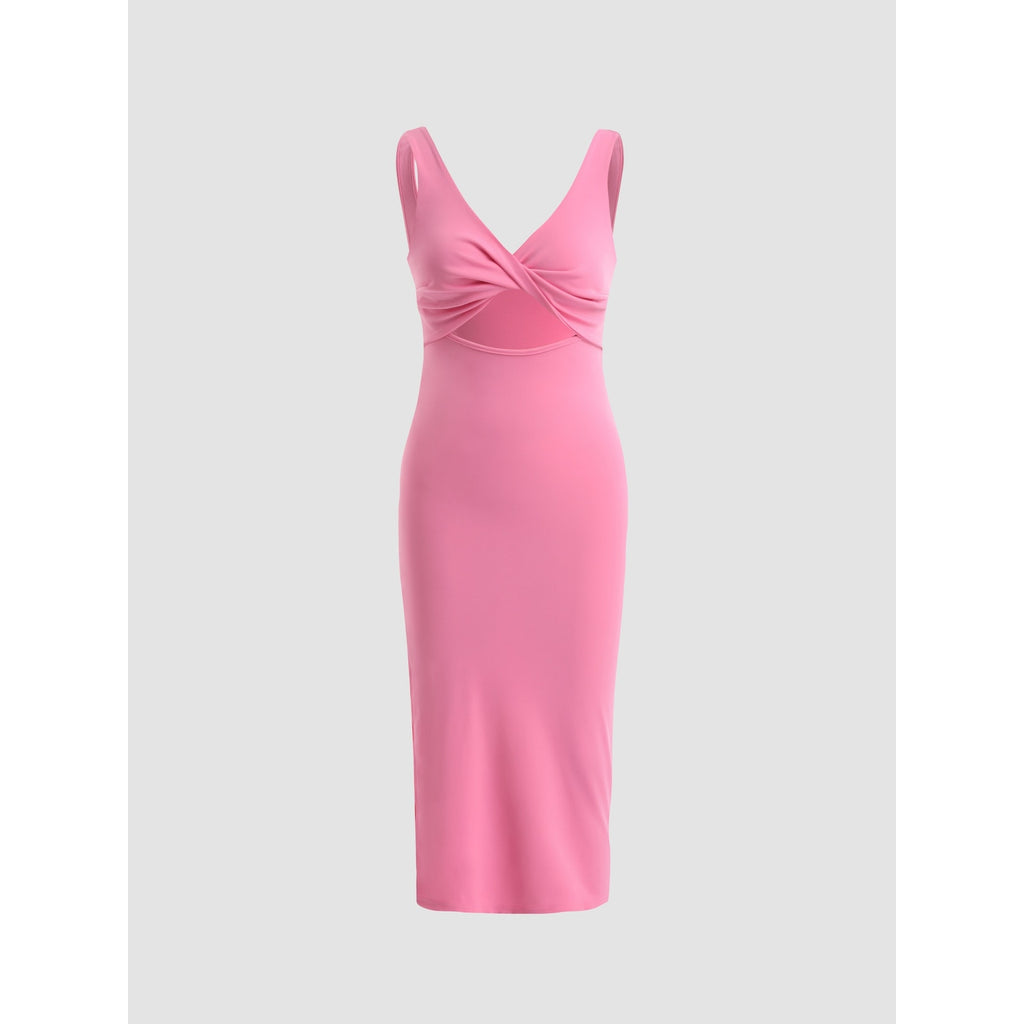 Cider Pink Cut Out Twist Front Midi Dress Coastal Vacation Glam Resort Barbie XS