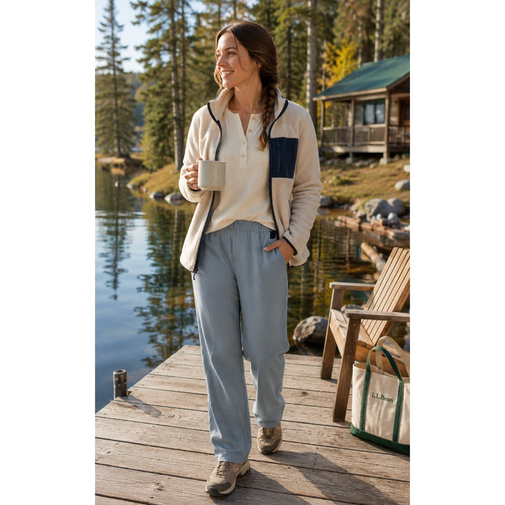 L L Bean Gorpcore Utility Lounge Cotton Cool Blue Relaxed Fit Straight Leggings