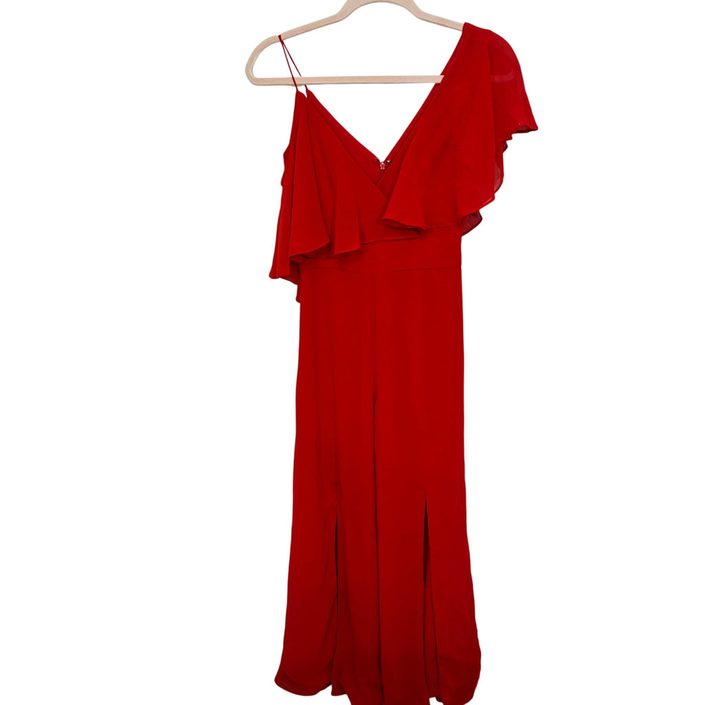 Revolve Fame and Partners Red Asymmetrical Ruffle Jumpsuit Glam Event Wedding 0