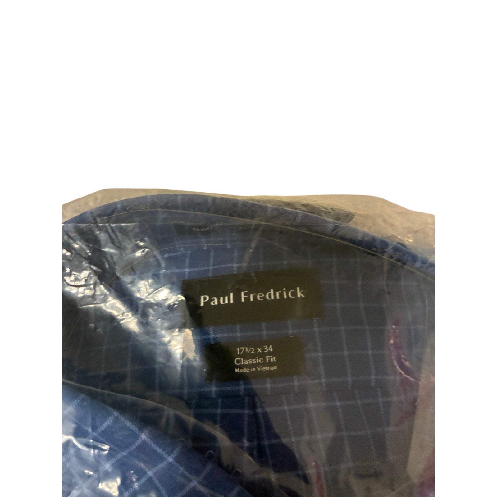 Paul Fredrick Blue Grid Check Dress Shirt Mens 17.5  Button Down Long Sleeve New