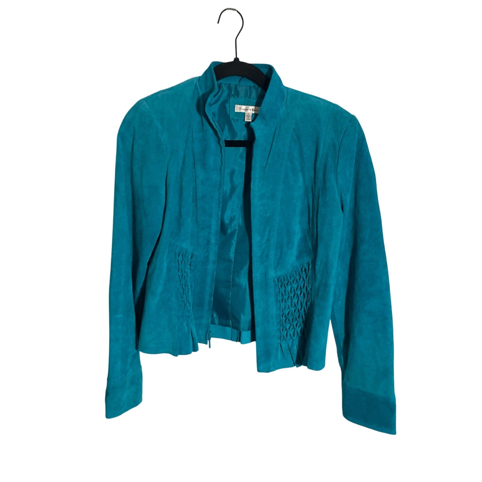 Vintage Yvonne Marie Turquoise Suede Leather Jacket Sz 4 Western Cowgirl Rodeo
