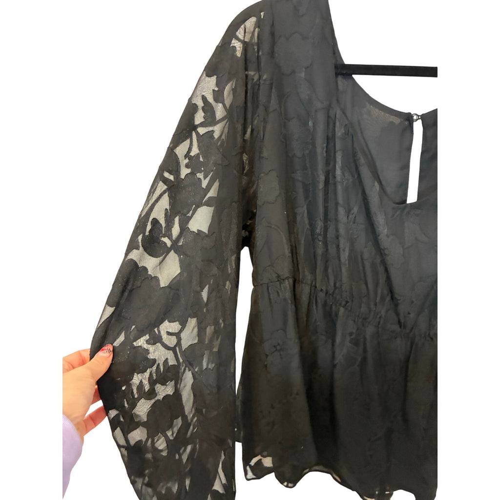 Torrid Peplum Chiffon Clip Floral Blouson Sleeve Top SZ 3 / 3X Whimsy Goth