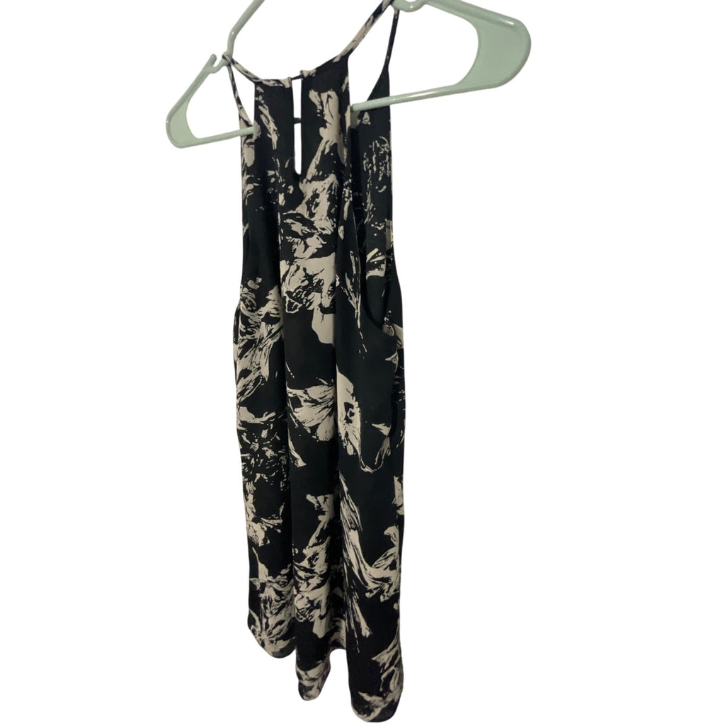 NWT Parker Elegant Keyhole Racerback Halter Black Floral Ruffle Whimsy Dress S