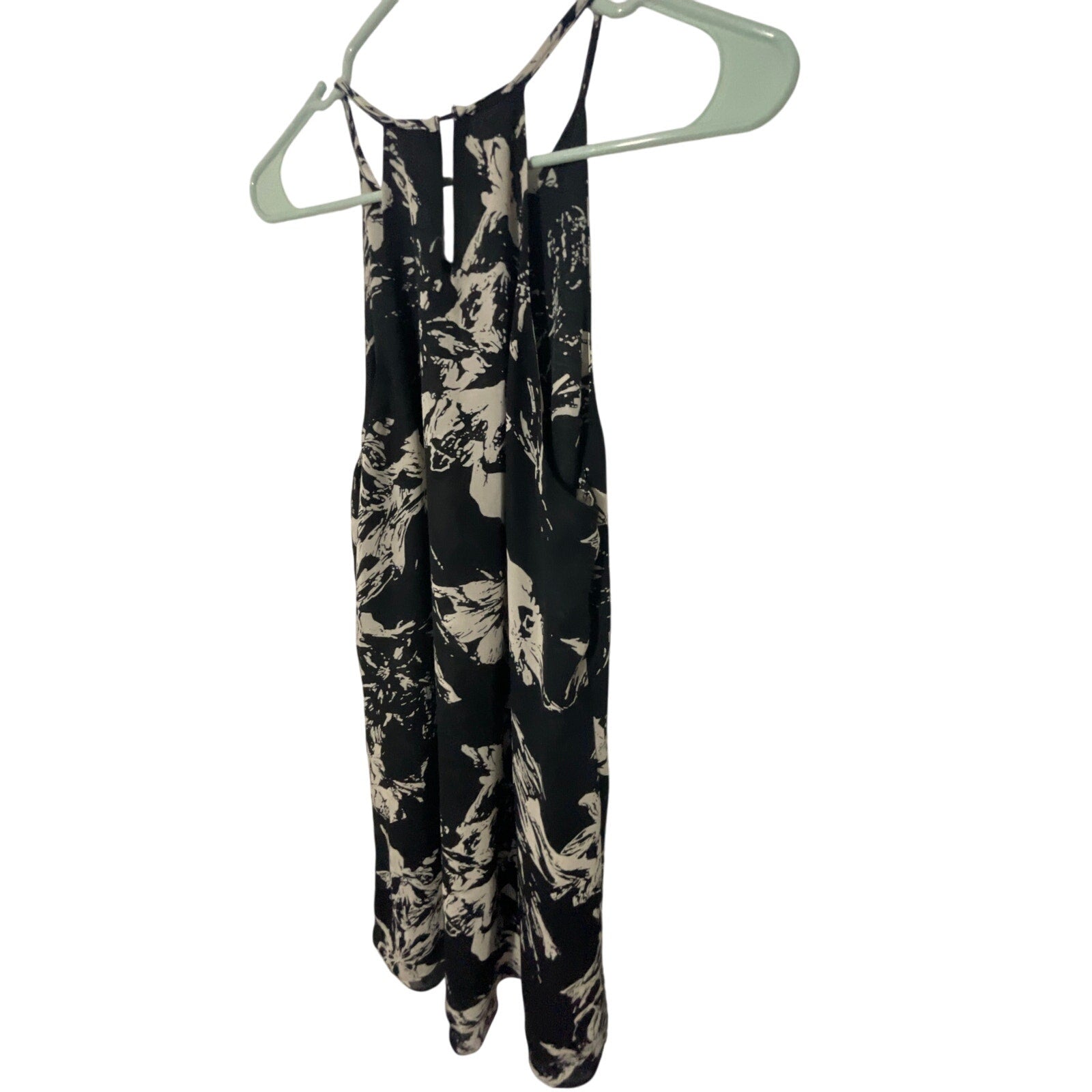 NWT Parker Elegant Keyhole Racerback Halter Black Floral Ruffle Whimsy Dress S
