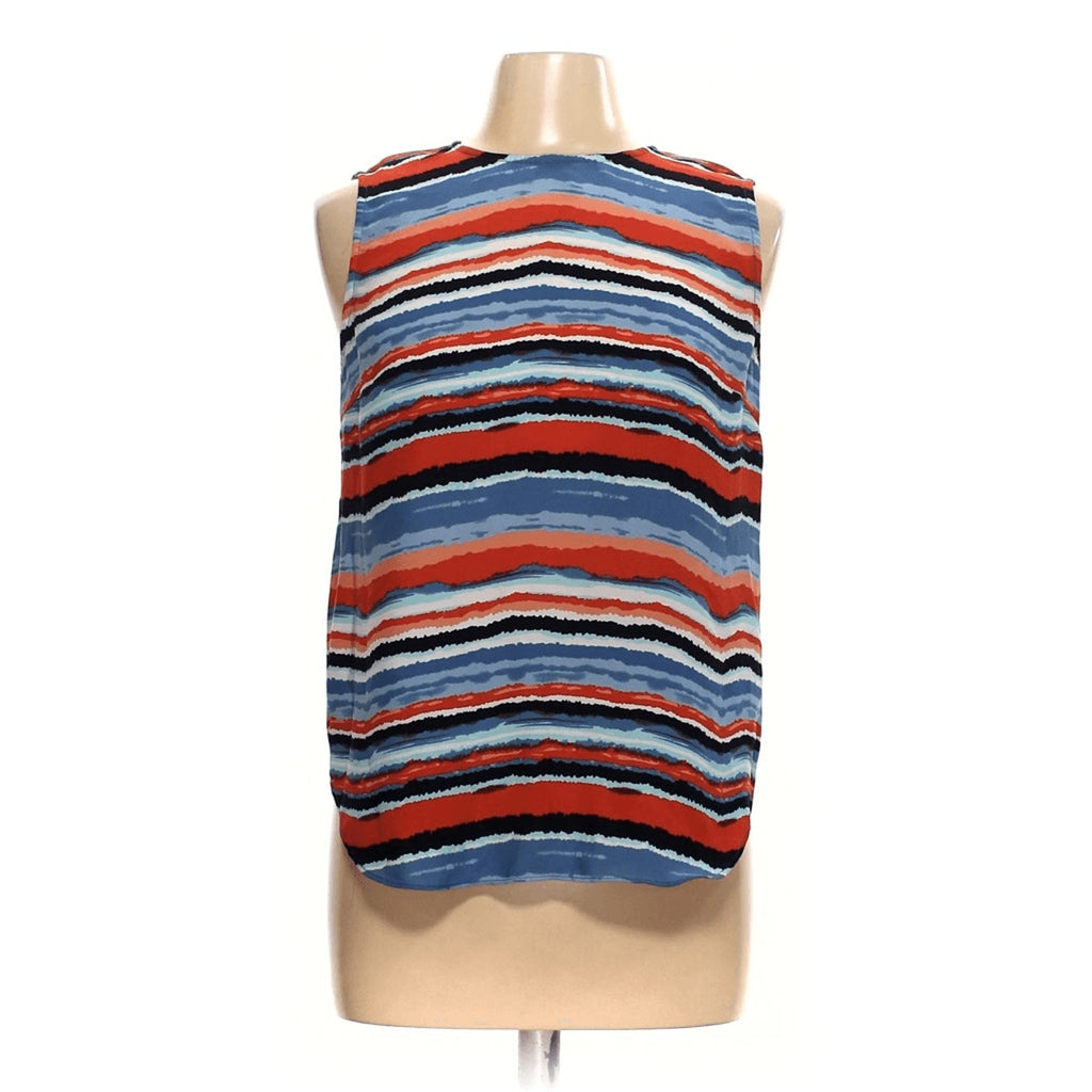Kenar Women's Tribal Stripe Tank Keyhole Blouse Coastal Art Deco Office Career