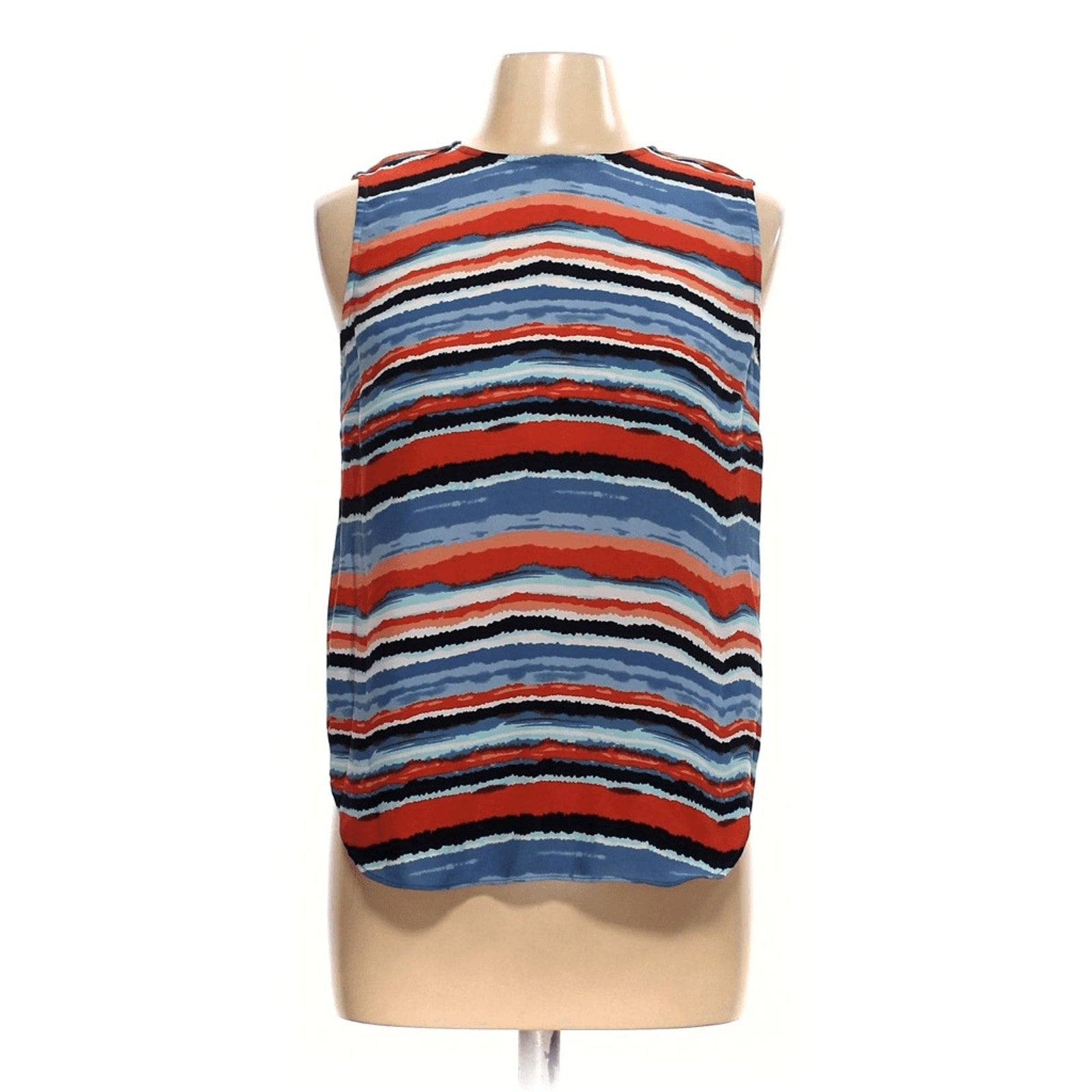 Kenar Women's Tribal Stripe Tank Keyhole Blouse Coastal Art Deco Office Career