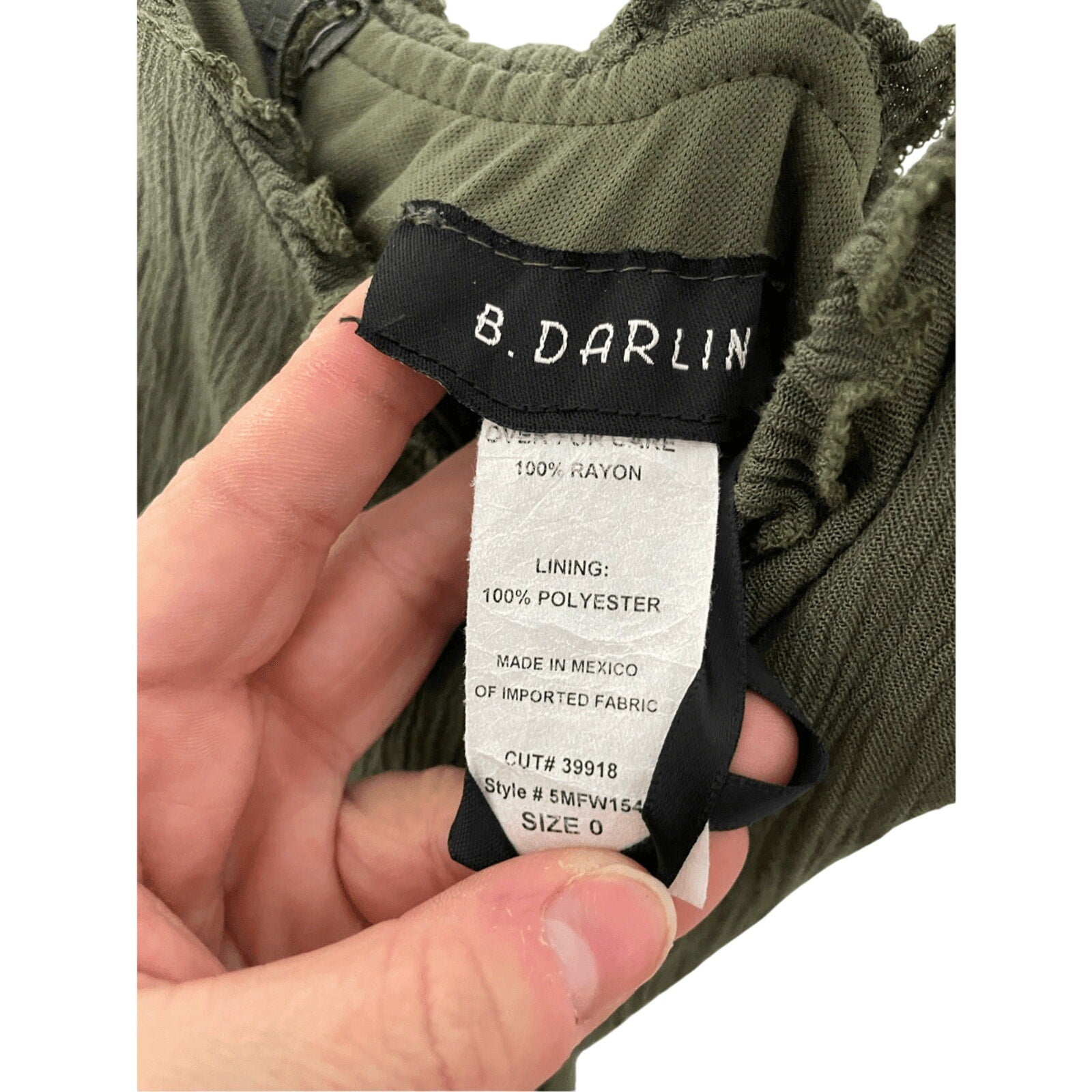 B Darlin Army Green Sz 0 Women's Earthy Front Tie Cottage Farmhouse Mini Dress