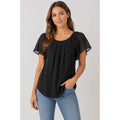 Calvin Klein Black Pleated Neck Flutter Sleeve Blouse Career Chic Top S