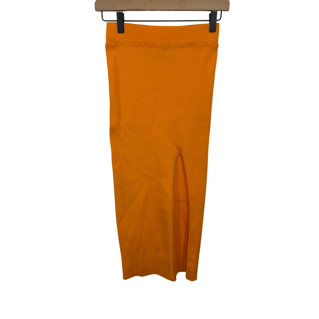 Cider Ribbed Midi Skirt Mustard Yellow Side Slit Bodycon Small Minimal Coastal