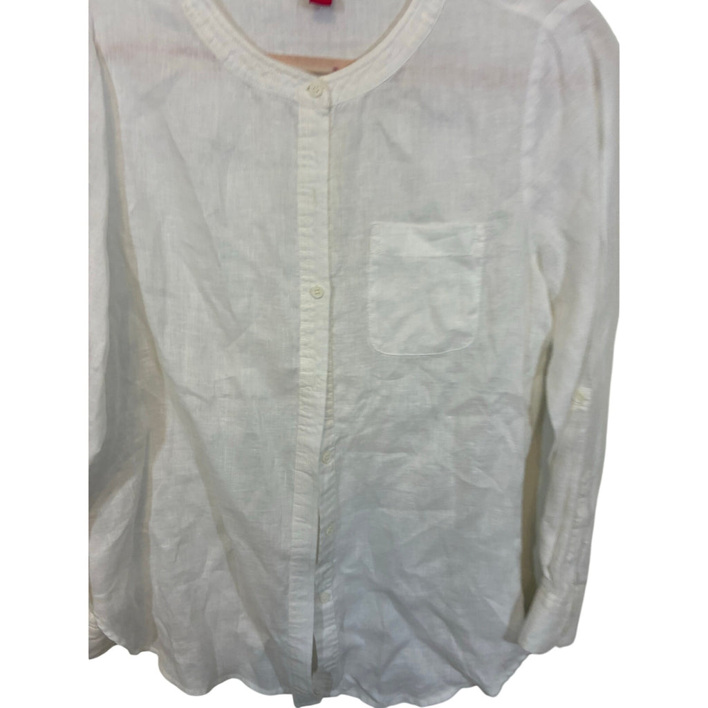 Vince Camuto Womens Shirt White Linen Blend Lagenlook Preppy S Equestrian