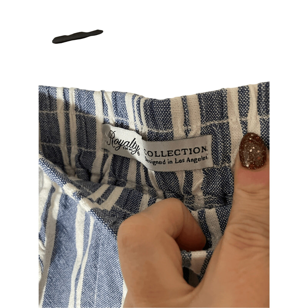 NWT Royalty for Me Large Casual Breton Striped Cotton Pants Wide Leg Trousers