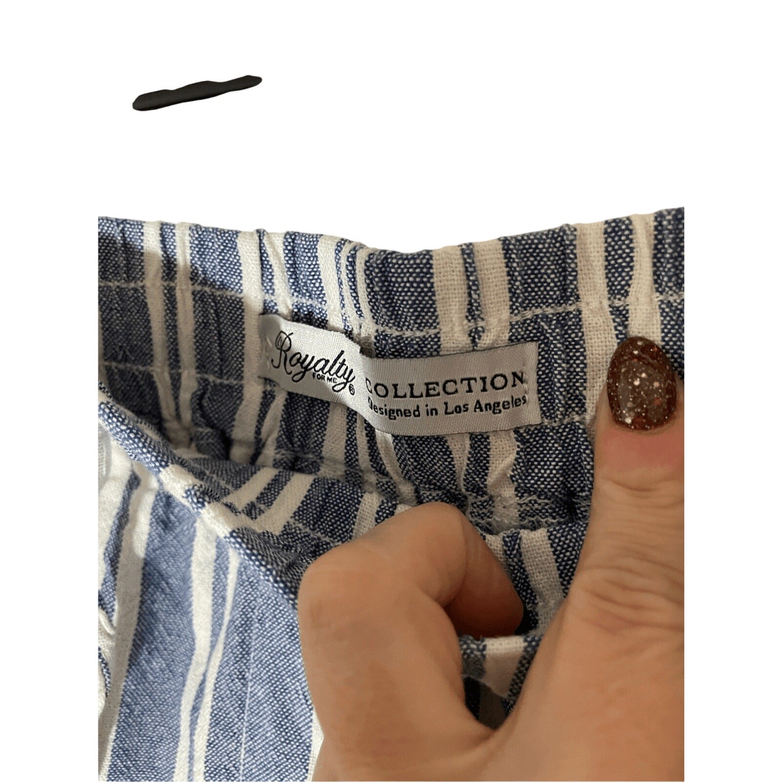 NWT Royalty for Me Large Casual Breton Striped Cotton Pants Wide Leg Trousers