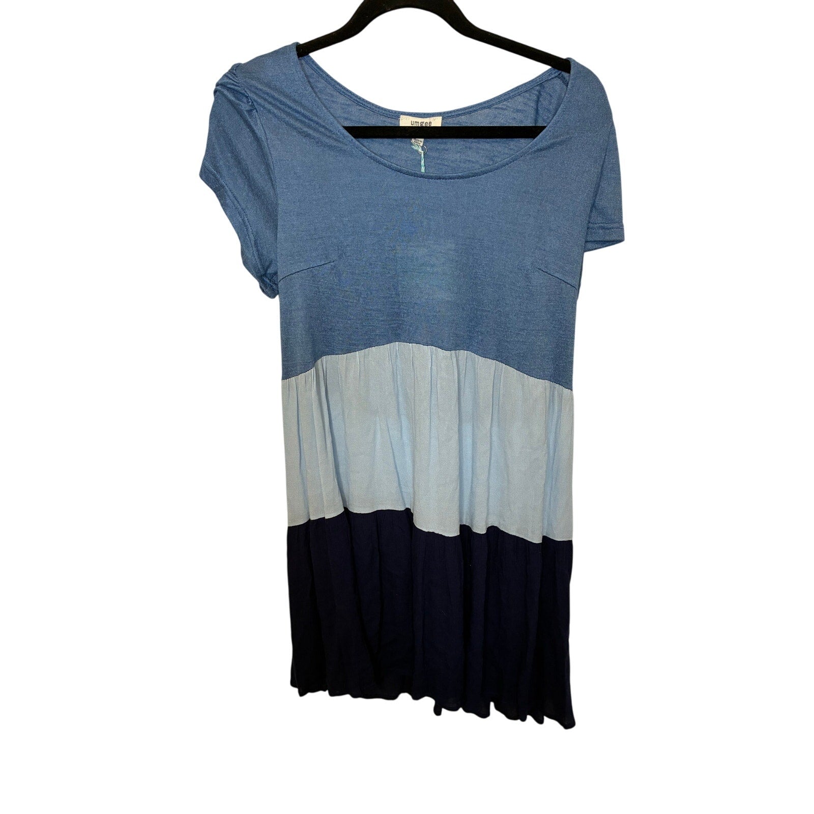 NWT Umgee Tiered Coastal Grandma Euro Summer Beachy Blue Cotton S Minimal Preppy