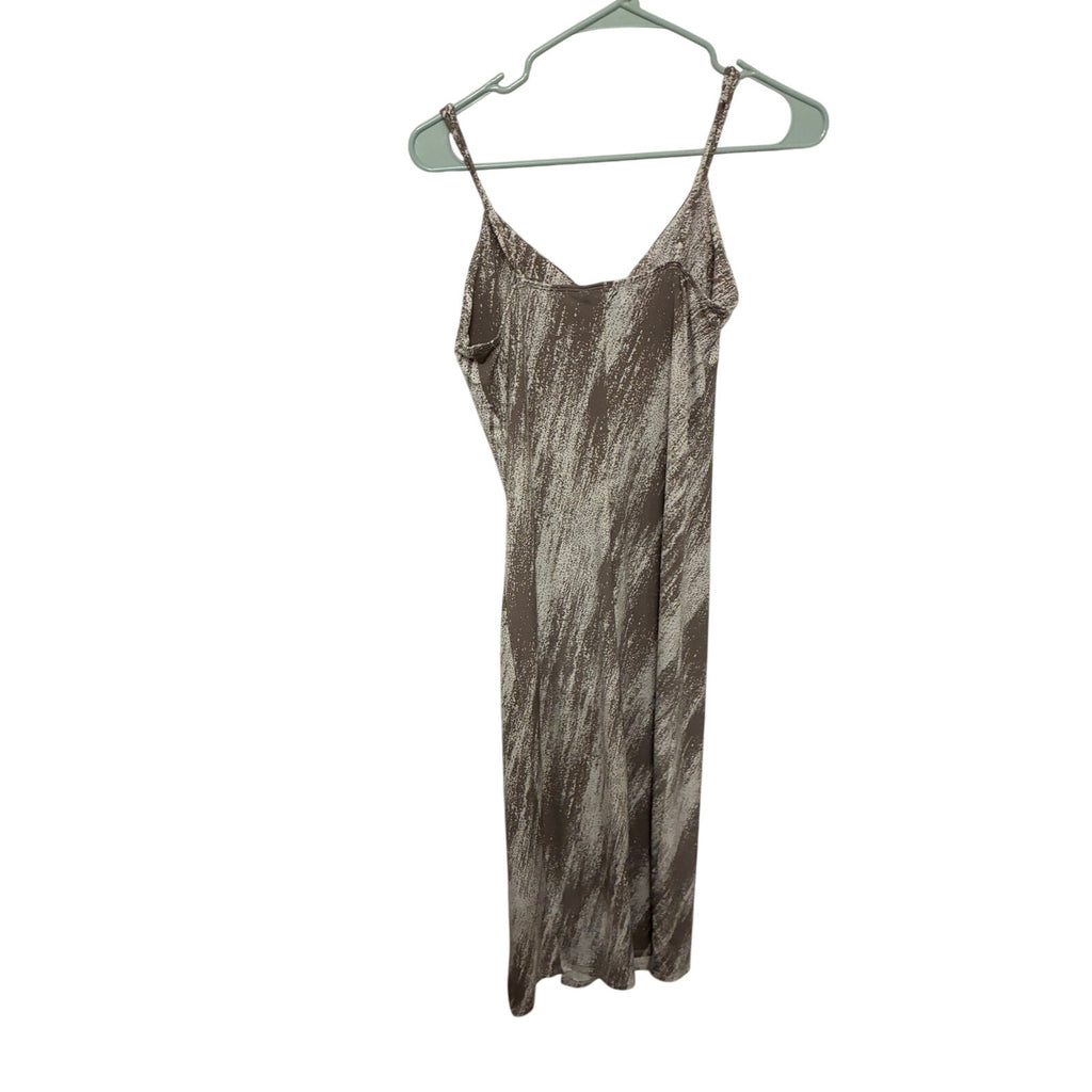Forever 21 Sleeveless Midi Slip Dress M Beige Taupe Abstract Print Spaghetti