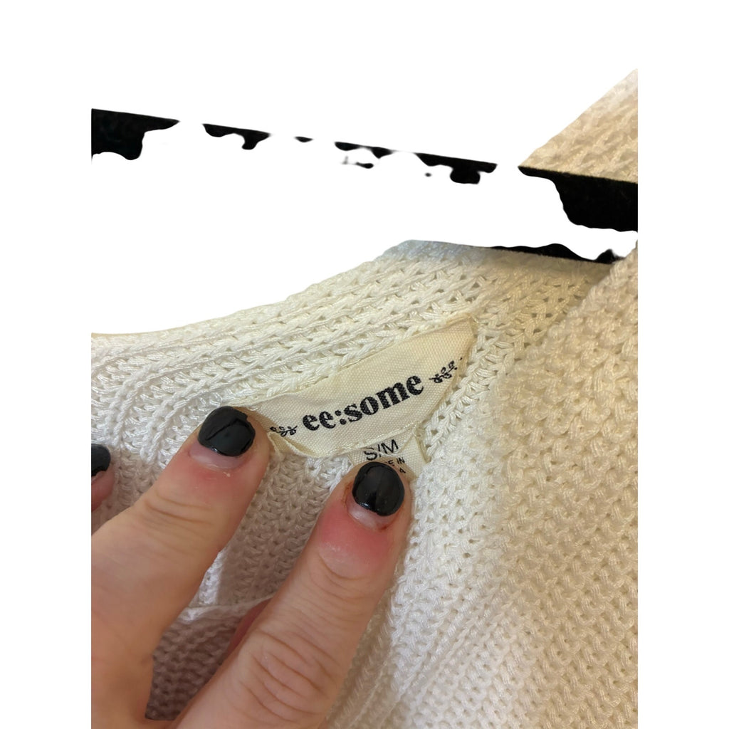 ee:some s/m women's Coastal Open Knit Sleeveless Tank Top White Boho Beachy