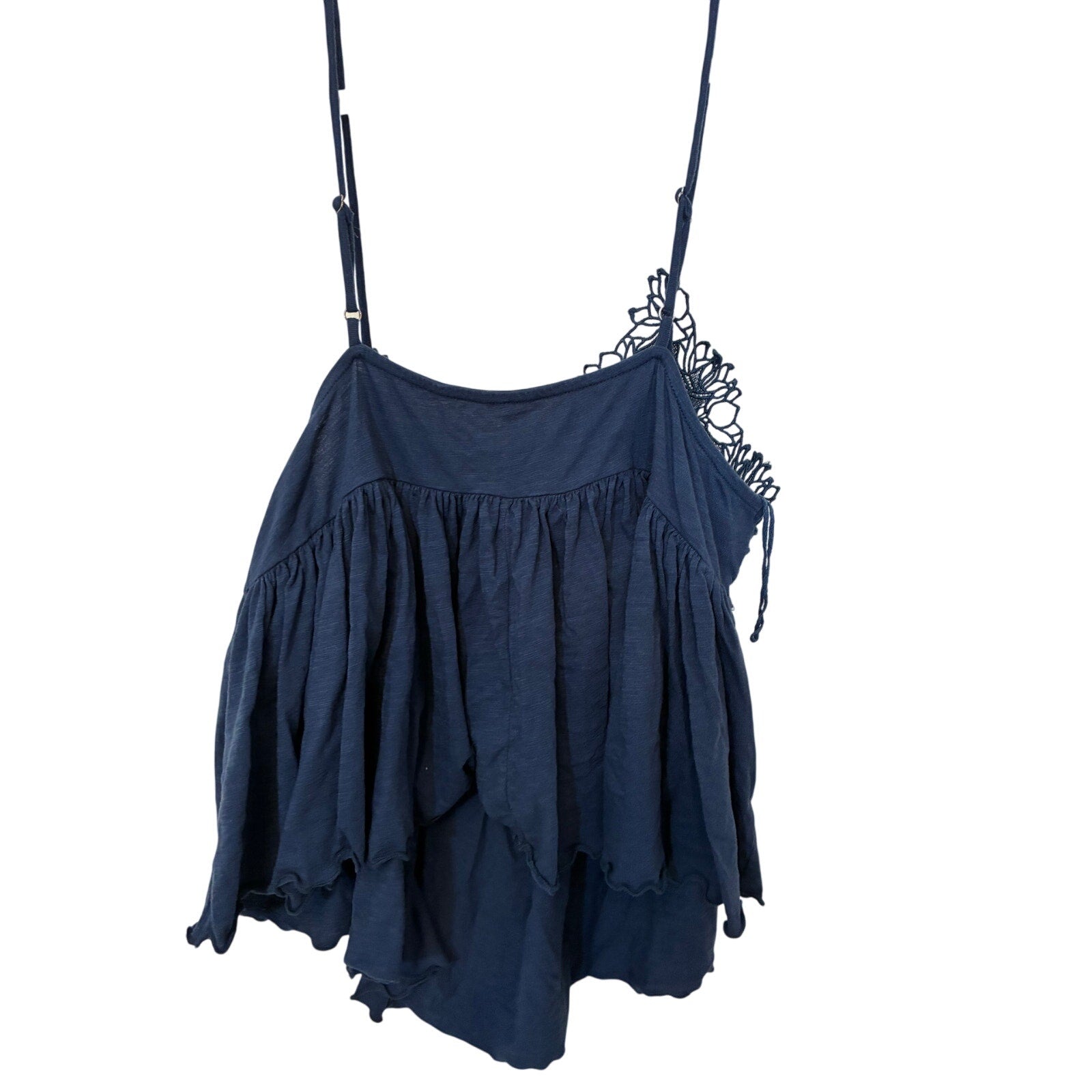 Navy FREE PEOPLE KAYLA TANK Women's Boho Crochet Lace Dainty Preppy Minimal L