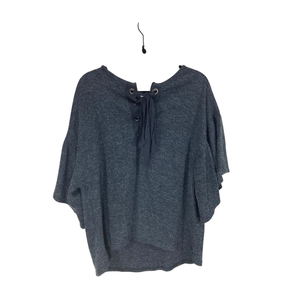 Umgee Tie Front Bell Sleeve Grey Sweater Lagenlook Slouchy Comfy Oversized Top M