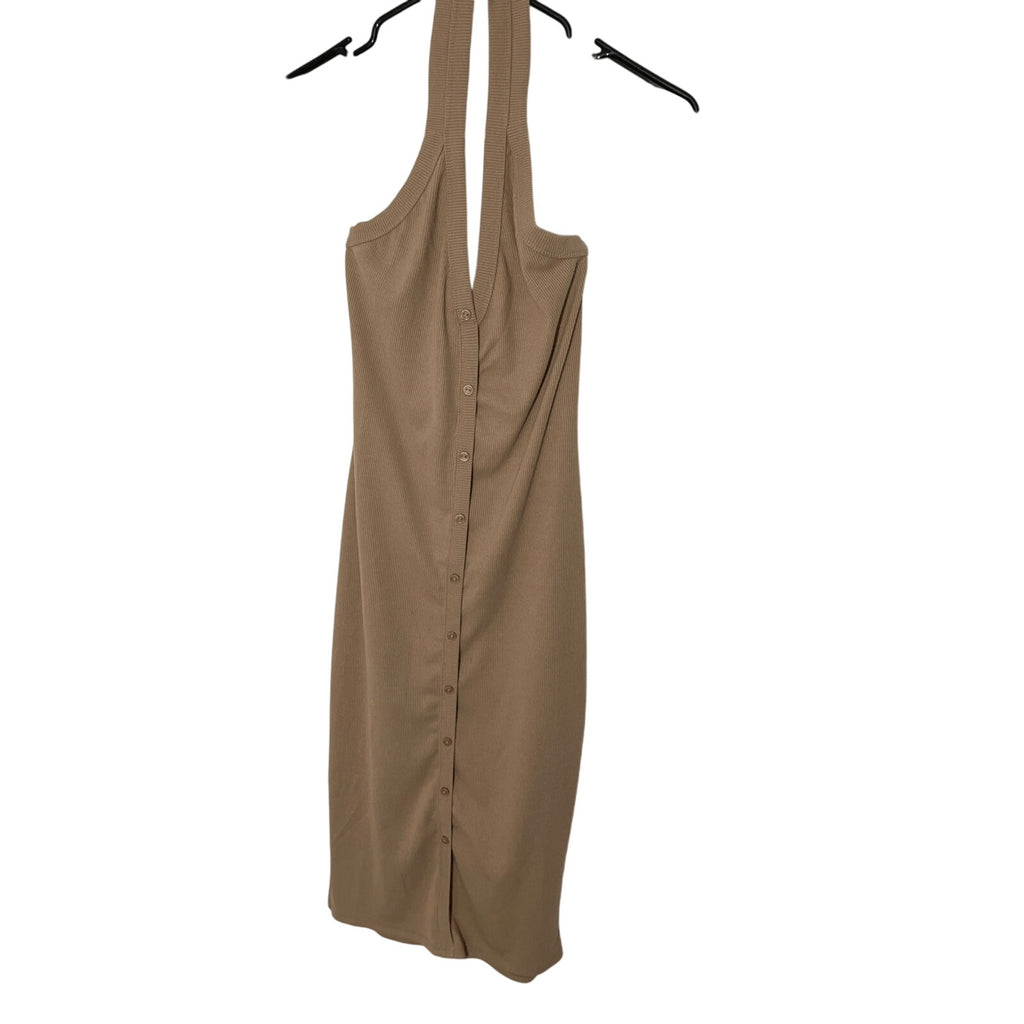 Timing Large New Halter Bodycon Nude Midi SunDress Fitted Preppy Casual Minimal