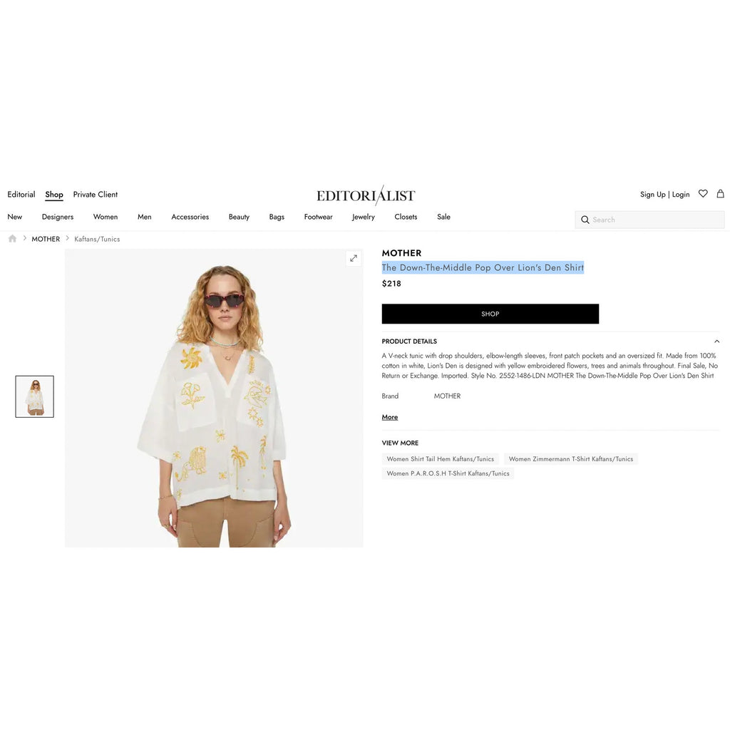 Mother The Down The Middle Popover Lion’s Den Blouse Relaxed Boho Boxy XS