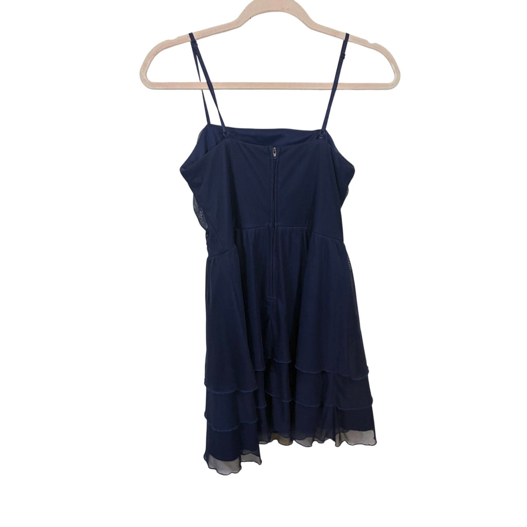 Honey & Rosie Navy Chiffon Tiered Homecoming Dress Spaghetti Strap Fit Flare M