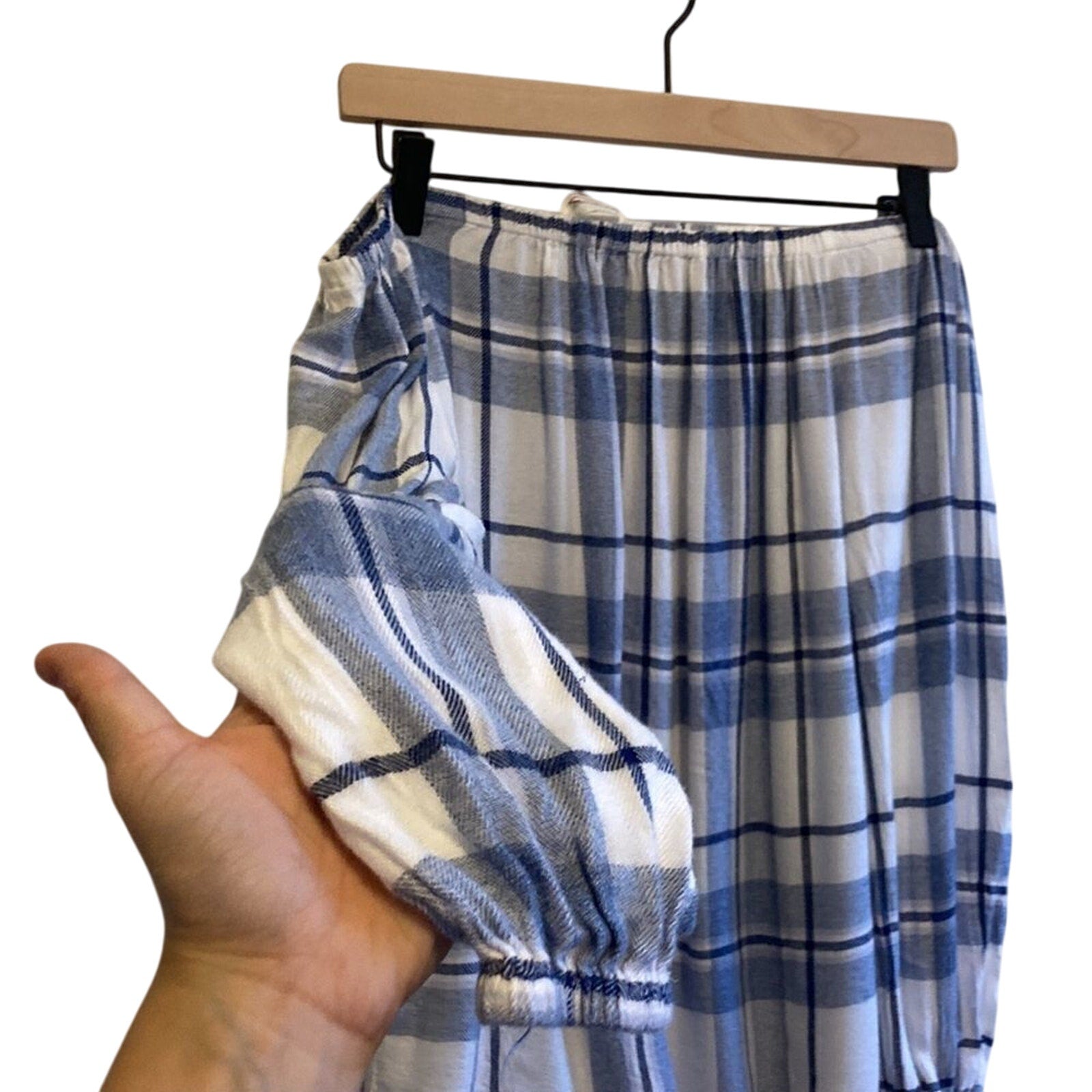 Two  Vince Camuto Petite XS Madras Plaid Off The Shoulder Long Sleeve Blouse