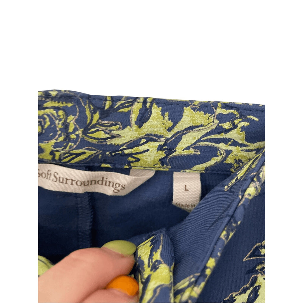 Soft Surroundings Women's Elisabetta Ankle Pants Blue Green Floral Size Large