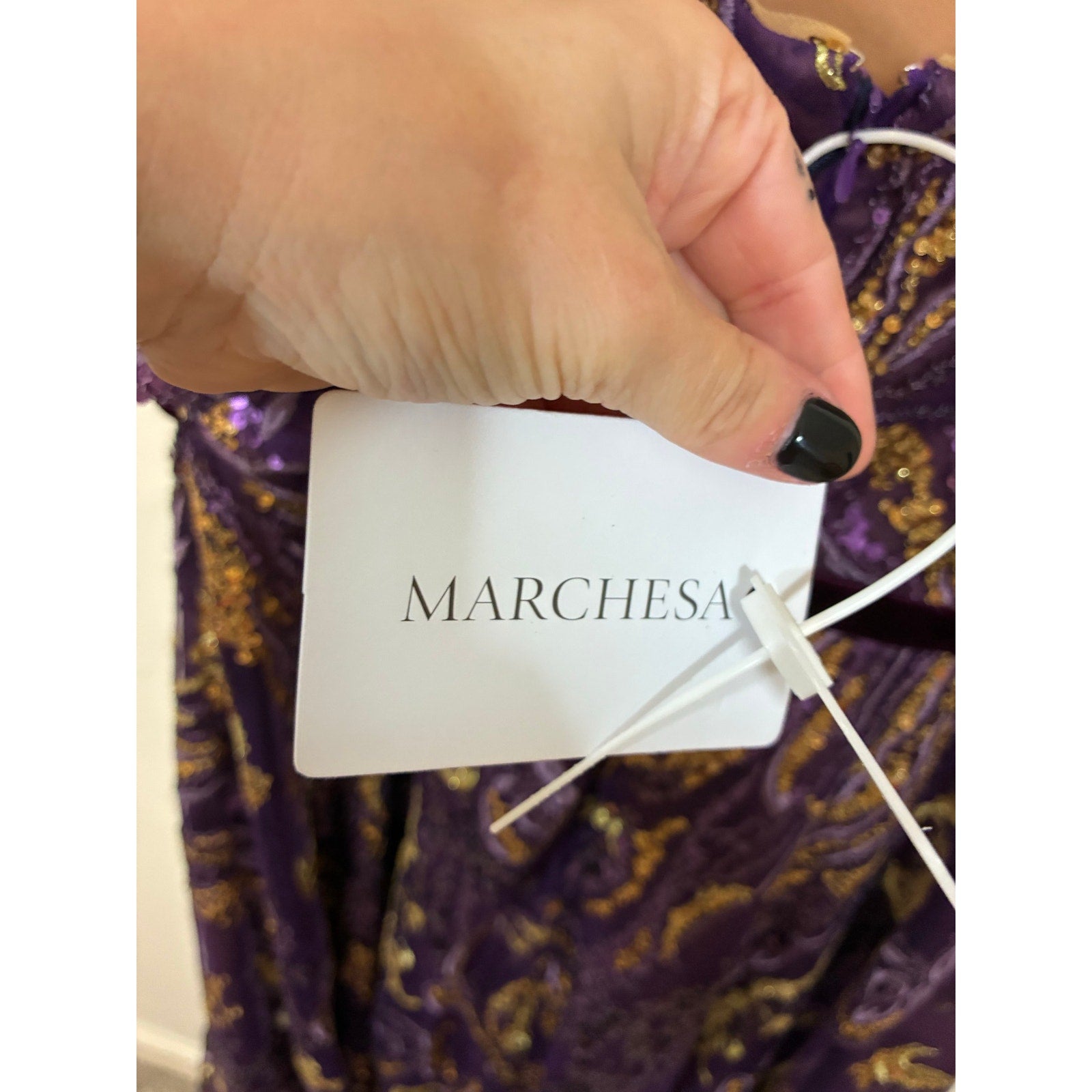 NWT Marchesa Notte 12 Embellished Tulle Evening Gown Purple Gold Velvet Trim