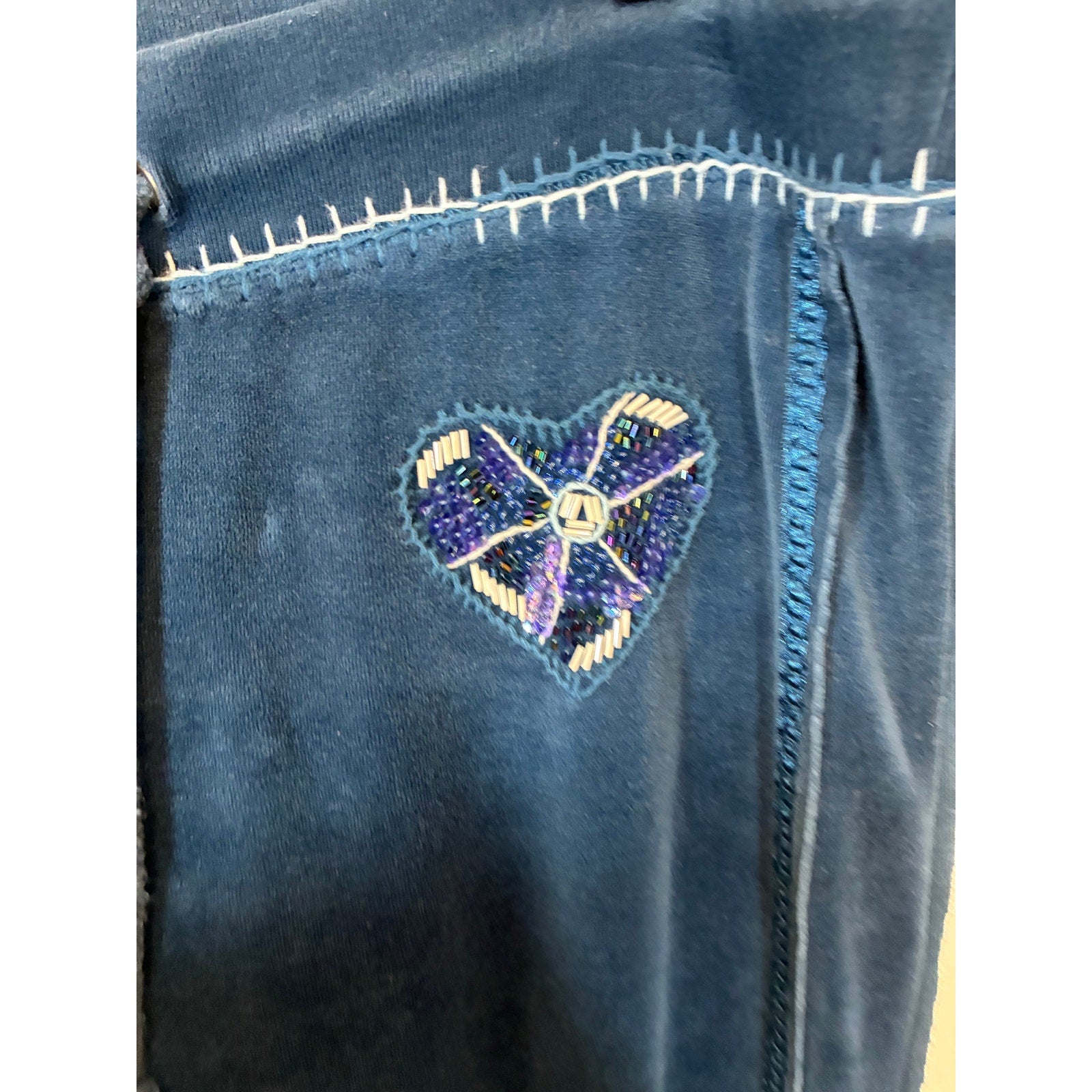 Twisted Heart Y2K Velour Drawstring Sweat Pants Blue Womens Size M Lounge