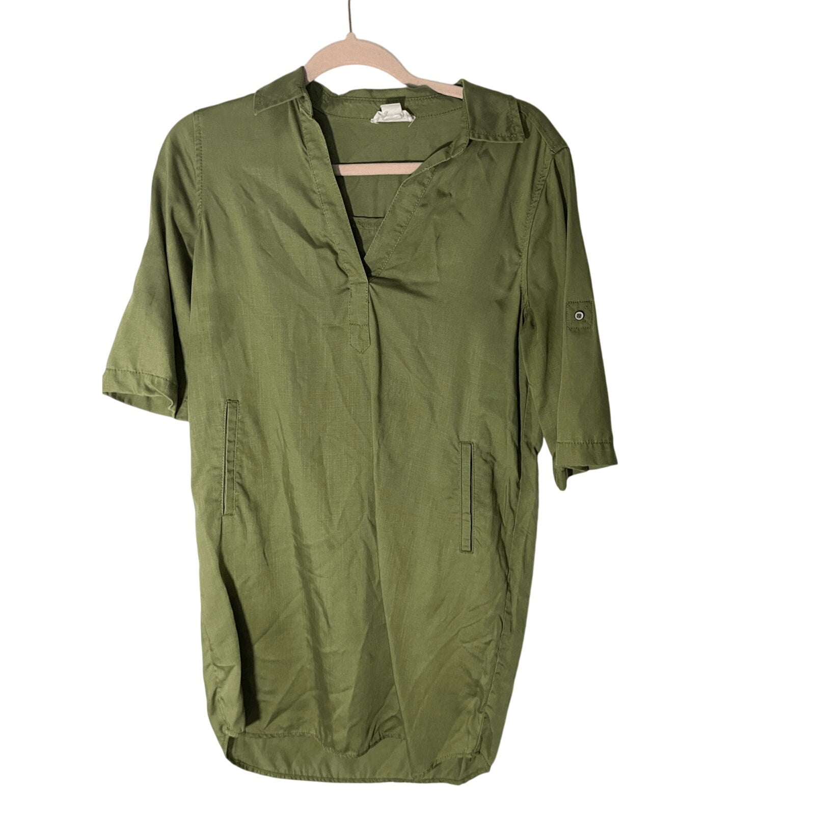 Loft Lounge Women's Olive Army Green Shirt Slip Dress Contemporary Coastal Beach